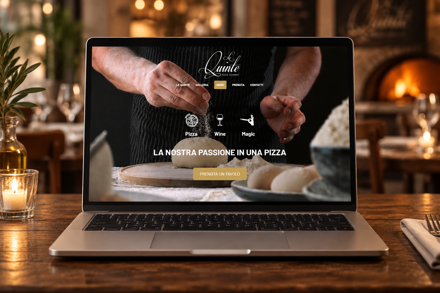 Mockup del sito Le Quinte Pizzeria Gourmet, rifatto da SAKO